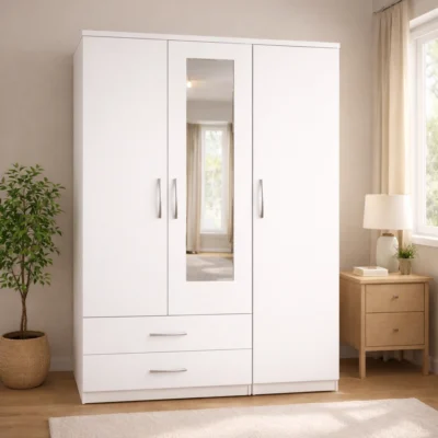 3 door wardrobe with mirror and drawers bedroom storage