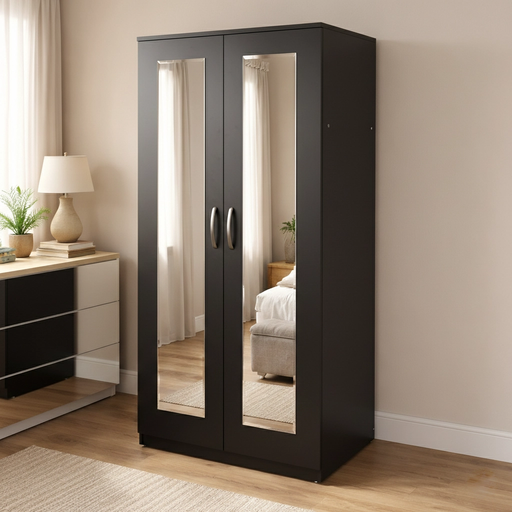 Elegant 2 Door Mirrored Wardrobe with Hanging Rail | Woodere - Image 3