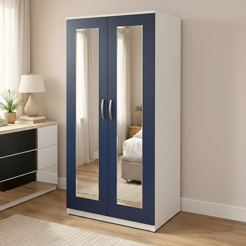 Elegant 2 Door Mirrored Wardrobe with Hanging Rail | Woodere - Image 8