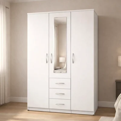 Durable 3 Door Mirrored Wardrobe with Drawers Storage | Woodere