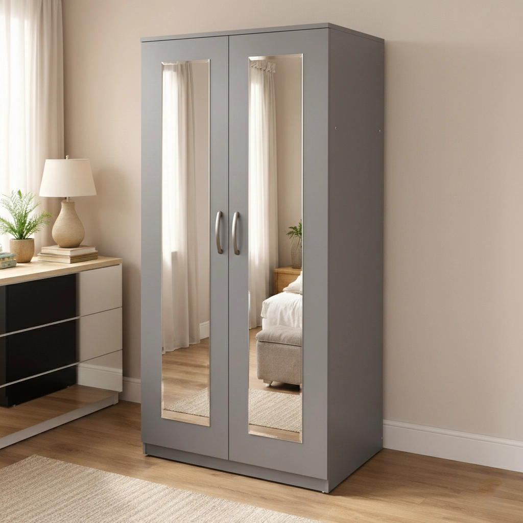Elegant 2 Door Mirrored Wardrobe with Hanging Rail | Woodere - Image 2
