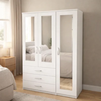 Practical 3 Door Mirrored Wardrobe with 3 Drawer Storage | Woodere