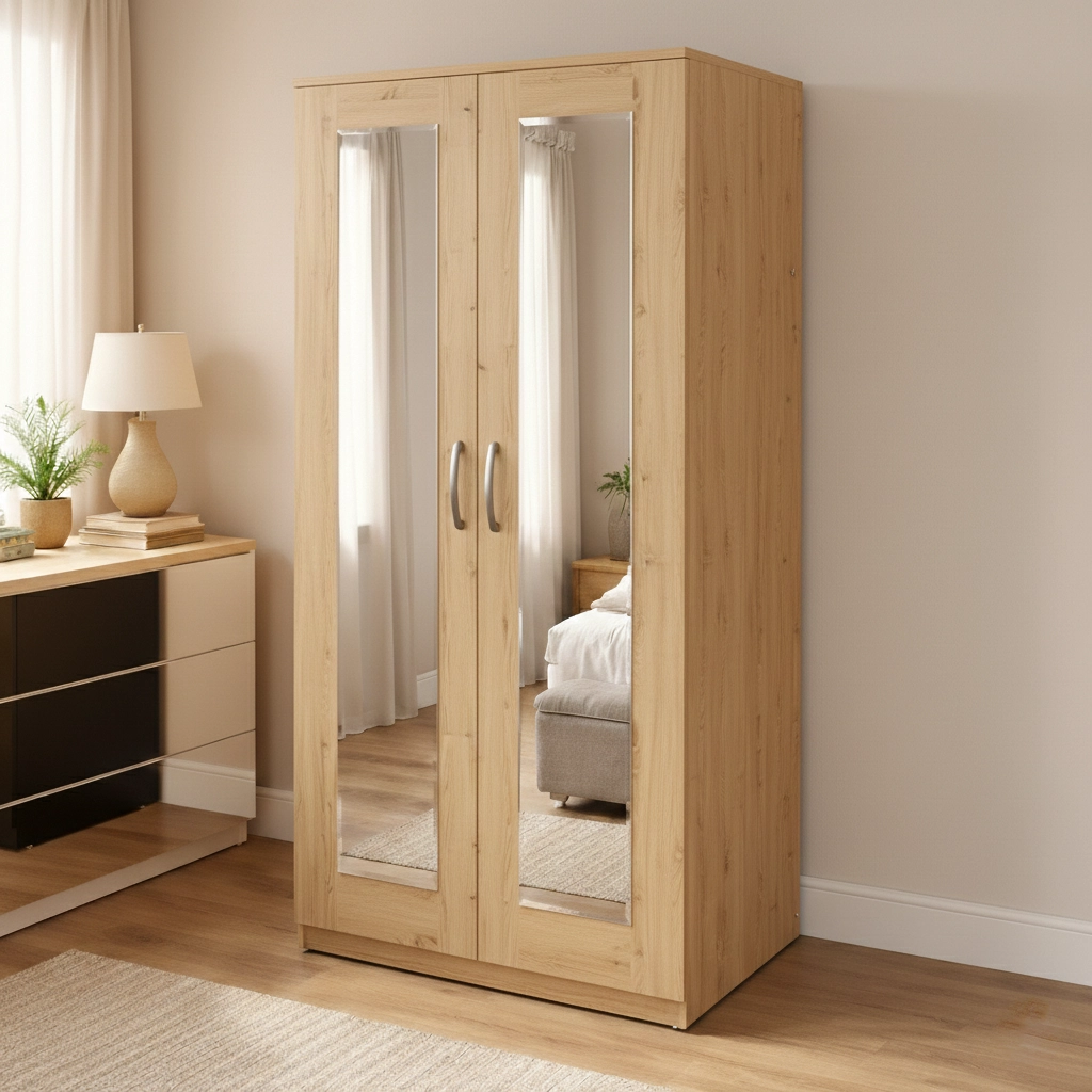 Elegant 2 Door Mirrored Wardrobe with Hanging Rail | Woodere - Image 5