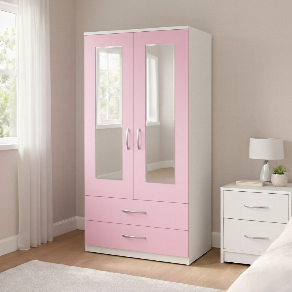 Modern 2 Door Mirrored Wardrobe with Drawer Storage | Woodere - Image 7