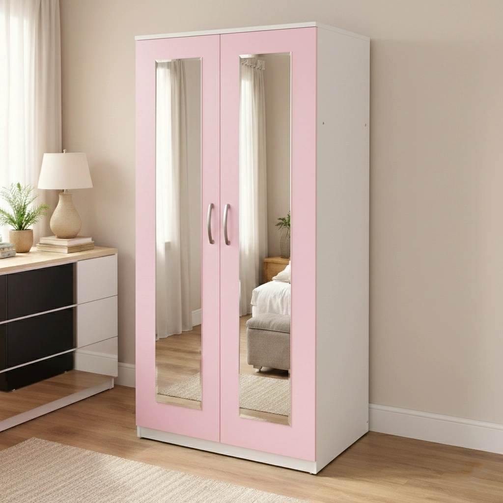 Elegant 2 Door Mirrored Wardrobe with Hanging Rail | Woodere - Image 7