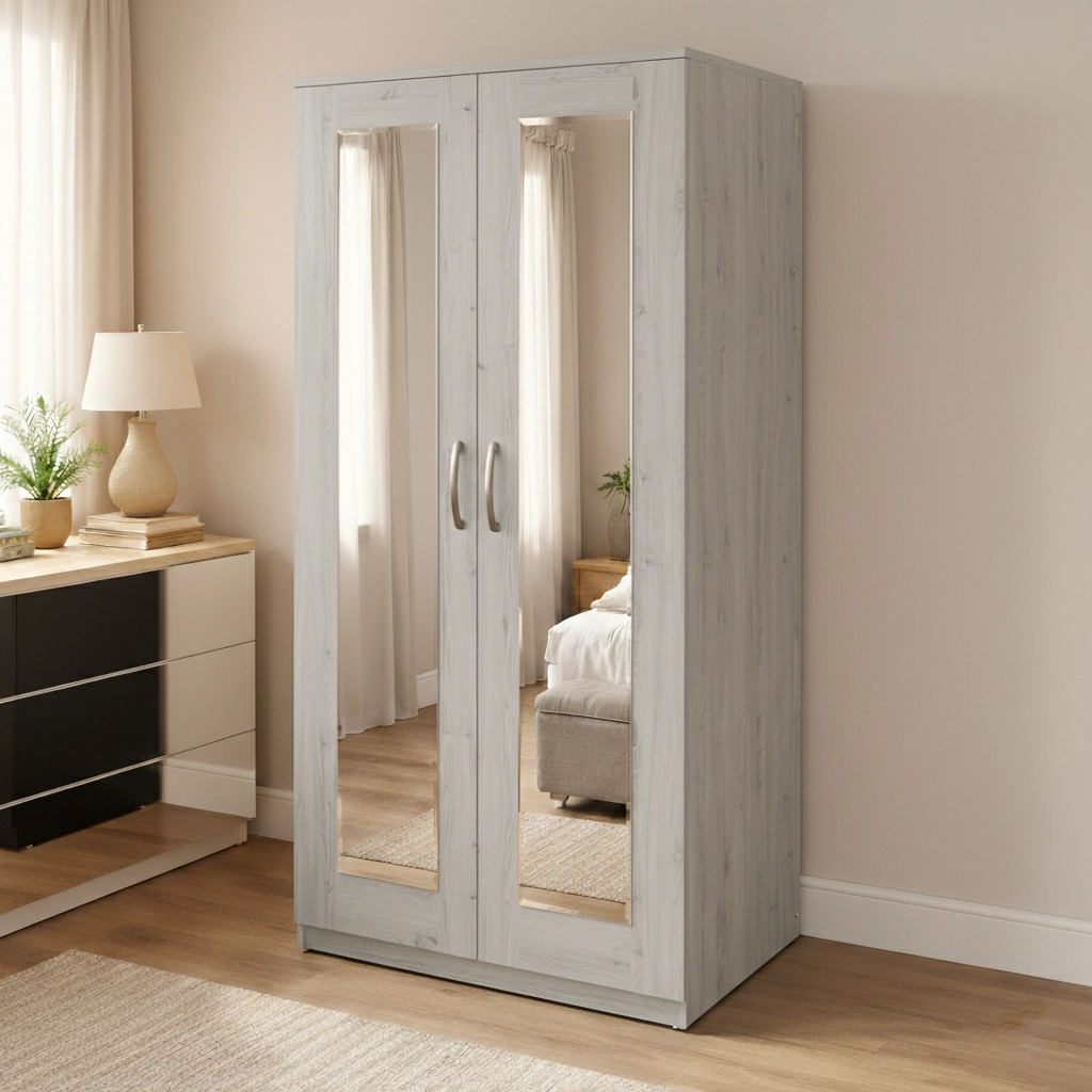 Elegant 2 Door Mirrored Wardrobe with Hanging Rail | Woodere - Image 4