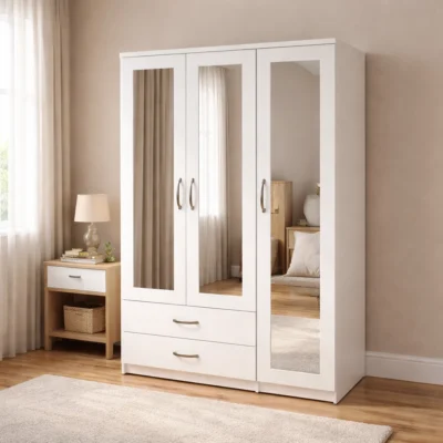 3 door mirrored wardrobe with drawers bedroom storage