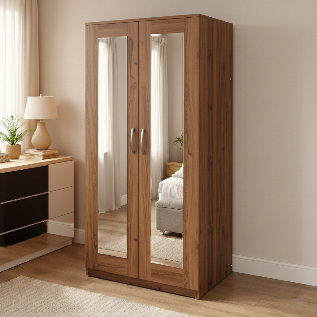 Elegant 2 Door Mirrored Wardrobe with Hanging Rail | Woodere - Image 6