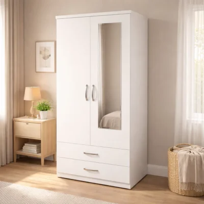 Premium 2 Door Gents Wardrobe with Mirror and Drawers | Woodere