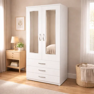Practical 2 Door Mirrored Wardrobe with Drawers | Woodere