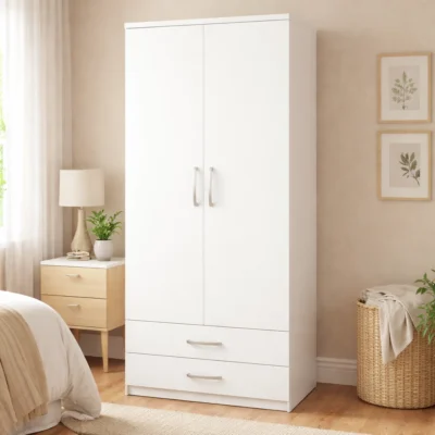 Contemporary 2 Door Wardrobe with Spacious Drawers | Woodere