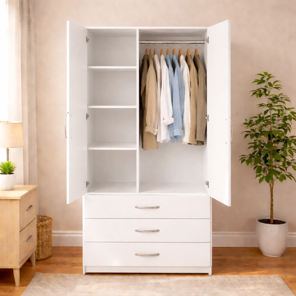 Perfect 2 Door Wardrobe with 3 Drawers – Smart Bedroom Storage Unit | Woodere - Image 11