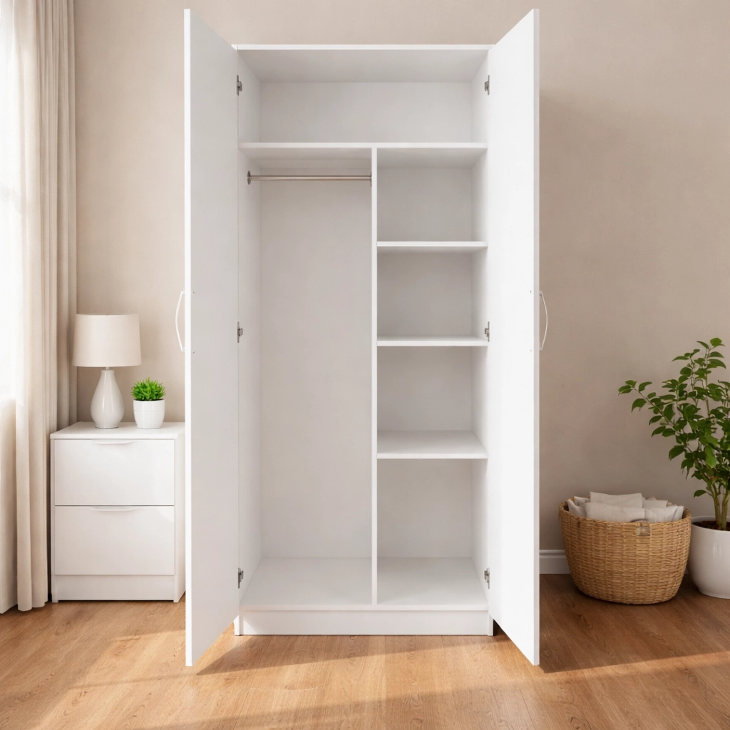 Elegant 2 Door Mirrored Wardrobe with Hanging Rail | Woodere - Image 11