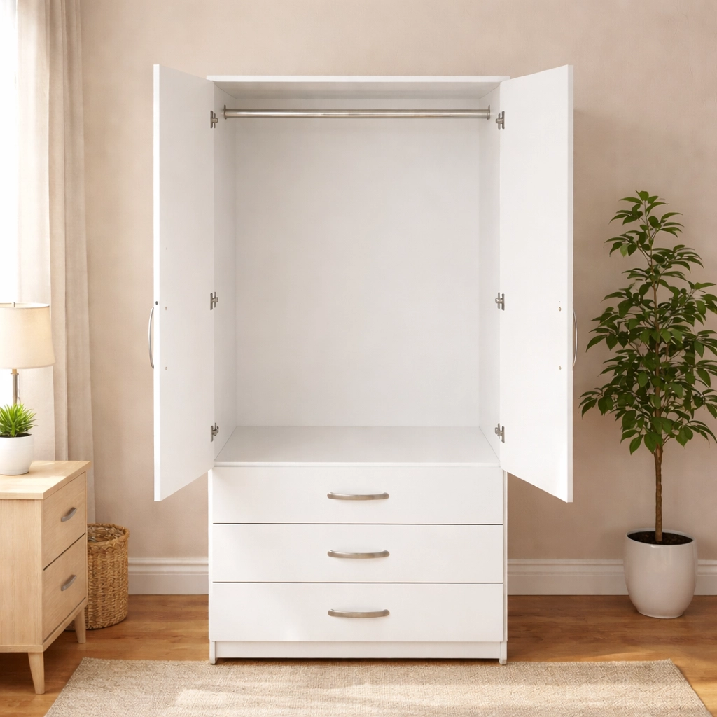 Perfect 2 Door Wardrobe with 3 Drawers – Smart Bedroom Storage Unit | Woodere - Image 9