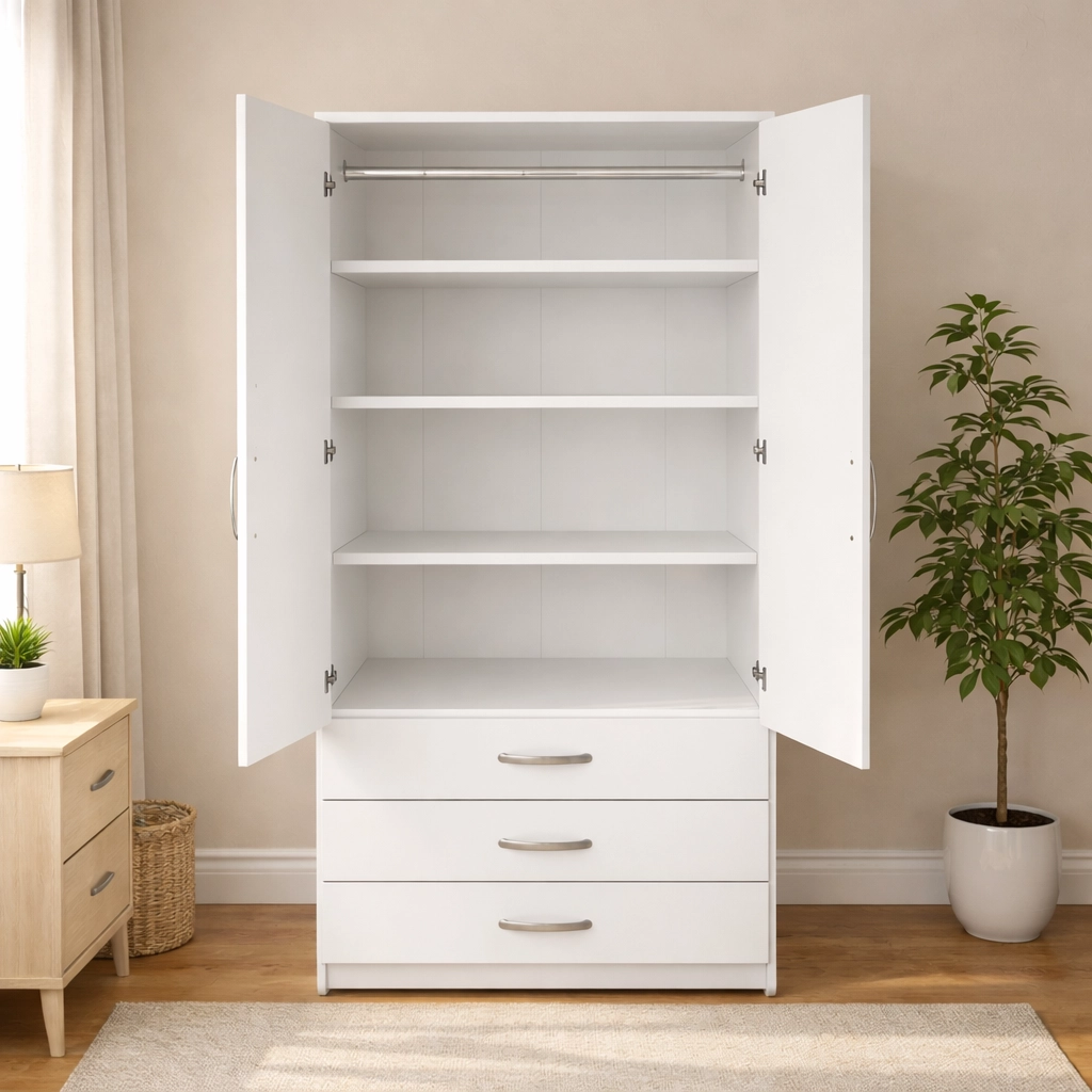 Perfect 2 Door Wardrobe with 3 Drawers – Smart Bedroom Storage Unit | Woodere - Image 10