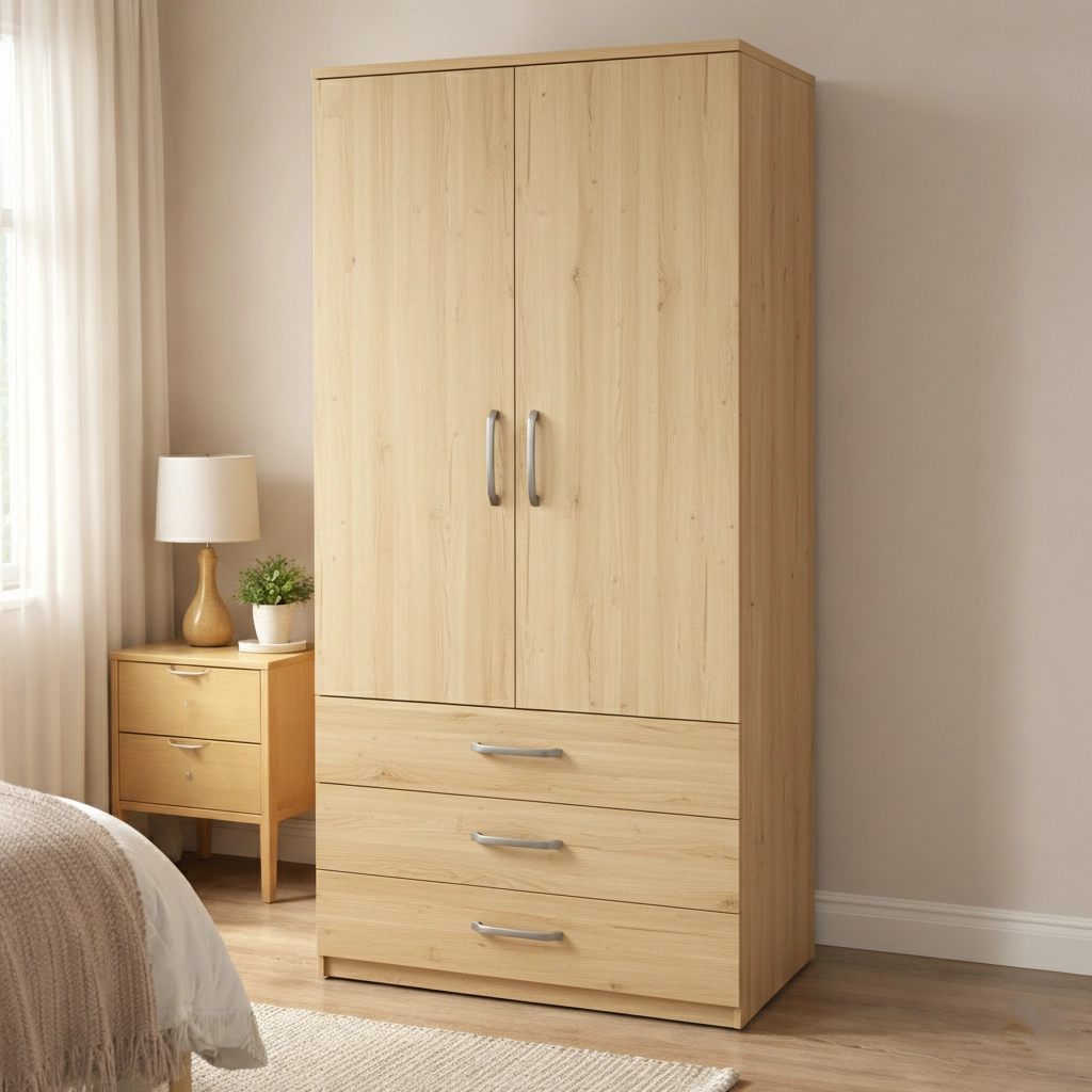 Perfect 2 Door Wardrobe with 3 Drawers – Smart Bedroom Storage Unit | Woodere - Image 5