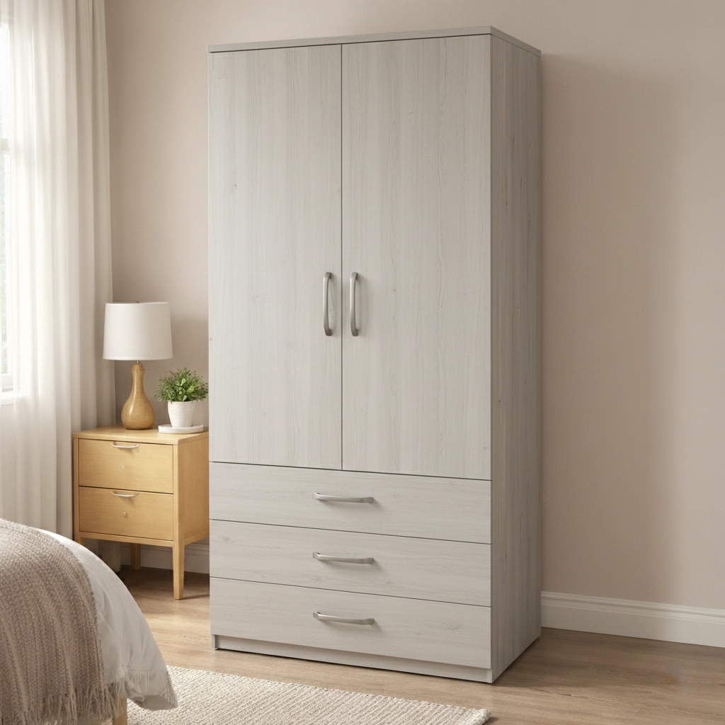 Perfect 2 Door Wardrobe with 3 Drawers – Smart Bedroom Storage Unit | Woodere - Image 3